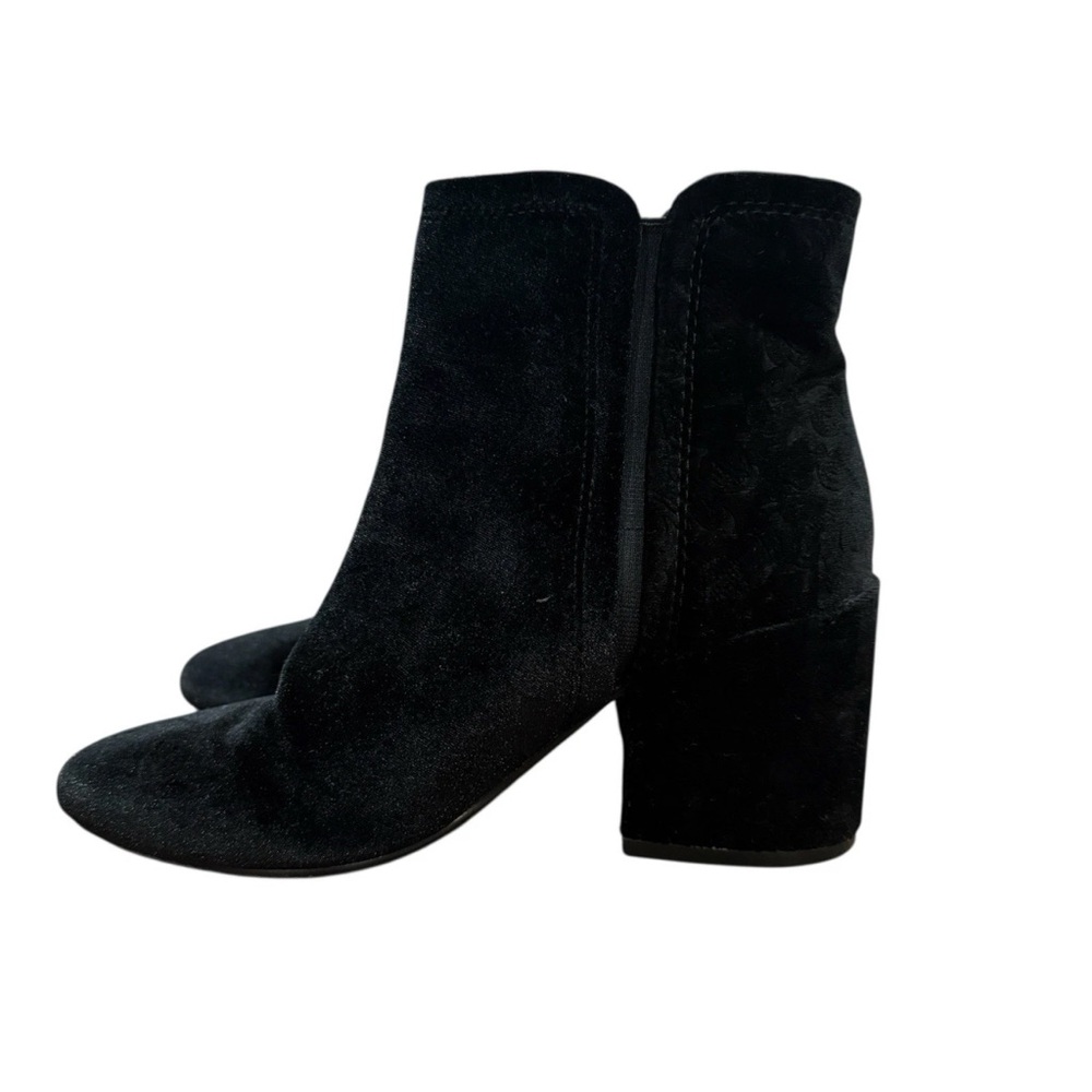 LUCKY BRAND womens 6M Rubee black velour velvet pull on block heel ankle booties